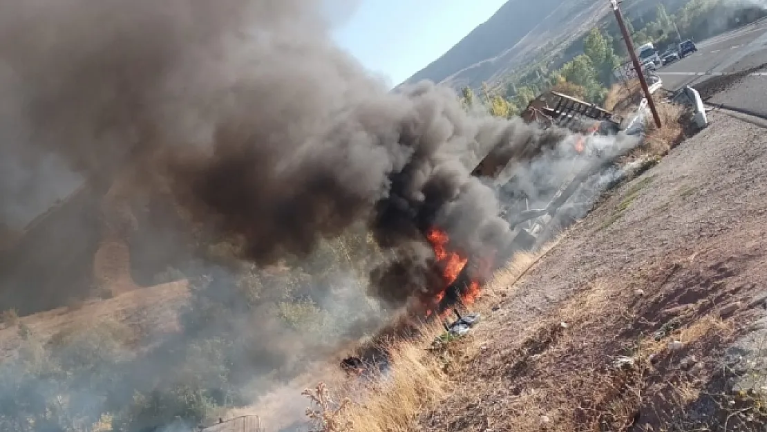 Tır şarampole yuvarlanıp alev aldı: 1 yaralı