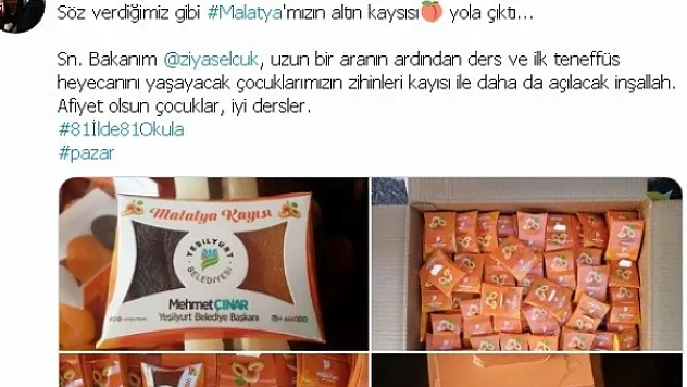 Başkan Çınar'ın '81 il'de 81 okula kayısı' sözü gerçeğe dönüştü