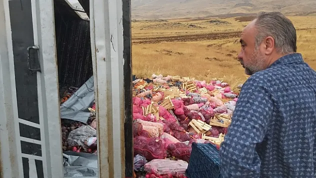 Sebze yüklü tır şarampole devrildi! Sebzeler etrafa saçıldı!