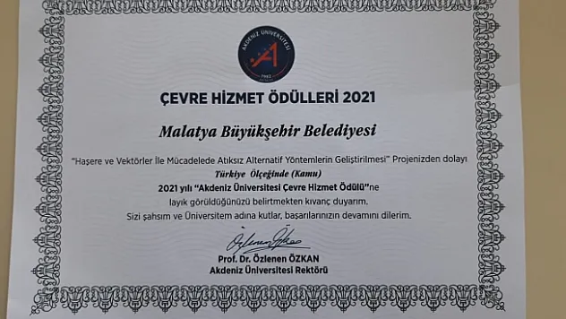 Malatya Büyükşehire 'Çevre' ödülü
