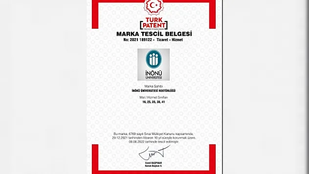 Malatya İnönü Üniversitesi 'Marka Tescil Belgesi' aldı