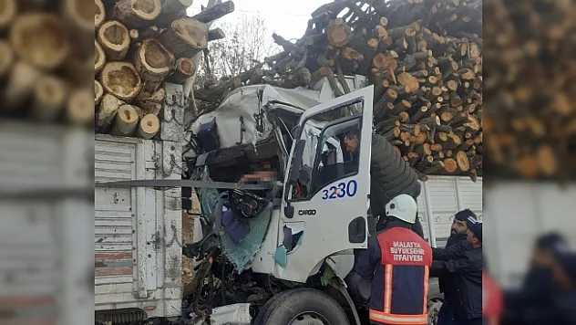 Odun yüklü iki kamyon çarpıştı: 1 yaralı