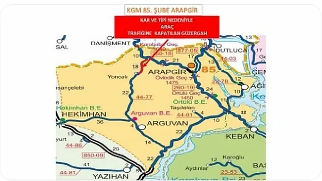 Arapgir-Divriği yolu kar nedeniyle ulaşıma kapandı