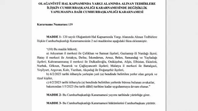 Malatya'da Yargı Sürelerine yönelik OHAL kararnamesi uzatıldı