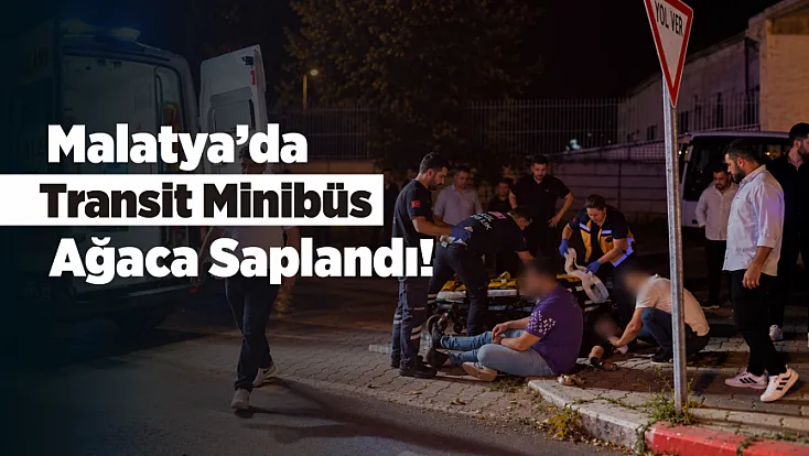Malatya’da Transit Minibüs Kontrolden Çıktı! Ağaca Çarparak Durabildi
