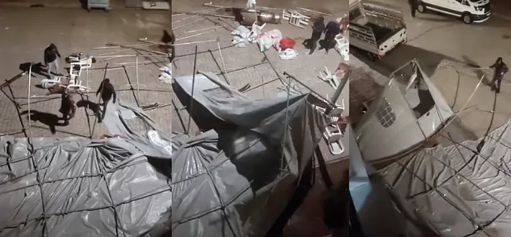 Malatya'da Şiddetli Rüzgar Taziye Çadırını Metrelerce Savurdu!