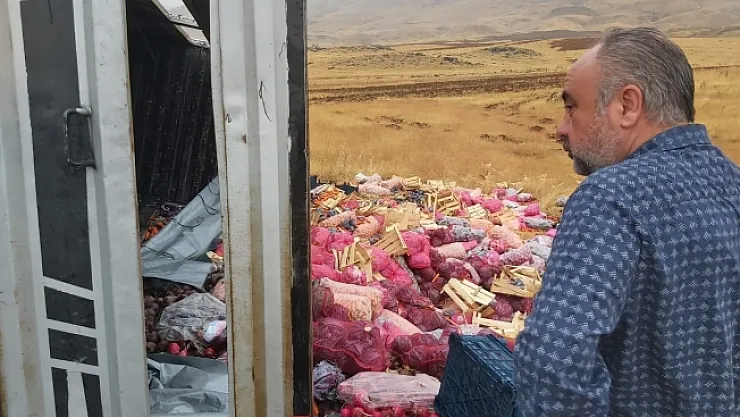 Sebze yüklü tır şarampole devrildi! Sebzeler etrafa saçıldı!