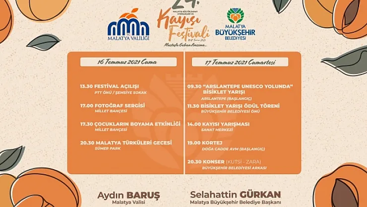 İşte 16-17 Temmuz'da yapılacak olan Kayısı Festivali programı...