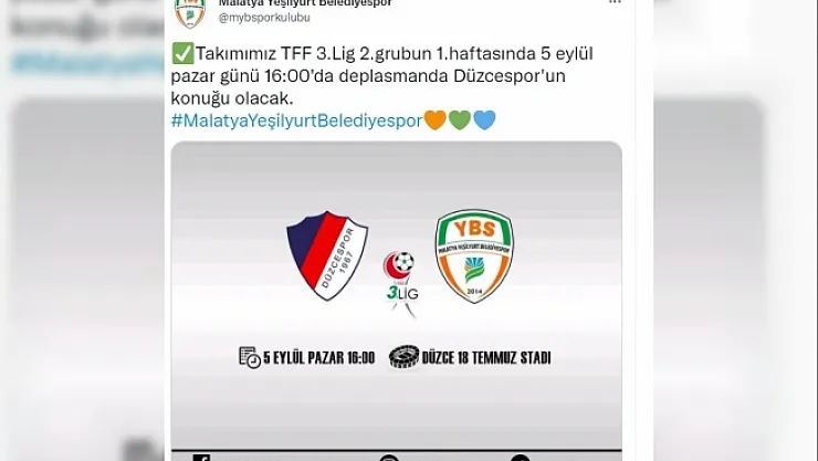 Yeşilyurt Belediyespor Düzce deplasmanına gidiyor
