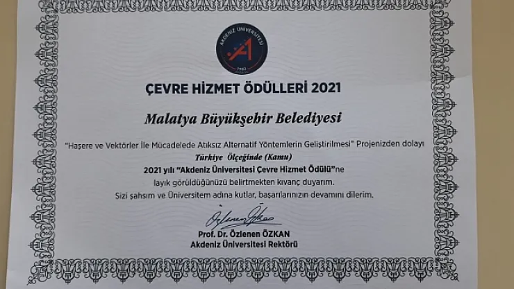 Malatya Büyükşehire 'Çevre' ödülü