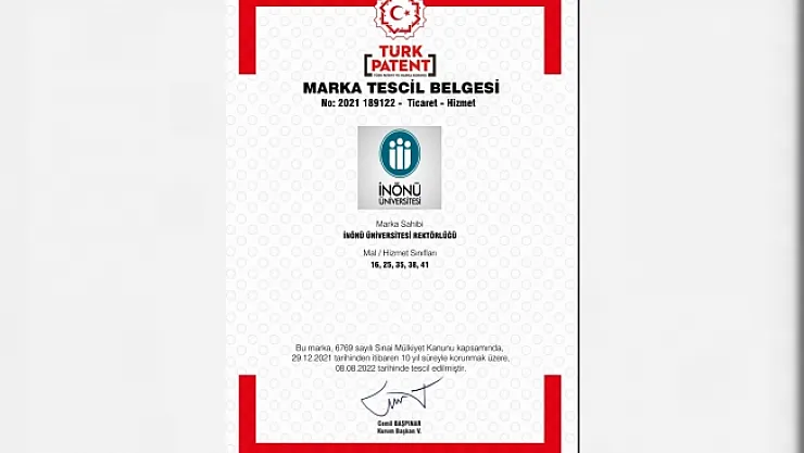 Malatya İnönü Üniversitesi 'Marka Tescil Belgesi' aldı