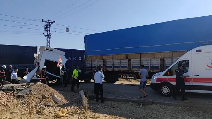 Yük treni ile tır çarpıştı:1 yaralı