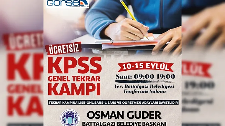 Battalgazi Belediyesi'nin KPSS Tekrar Dersleri 10 Eylül'de Başlıyor