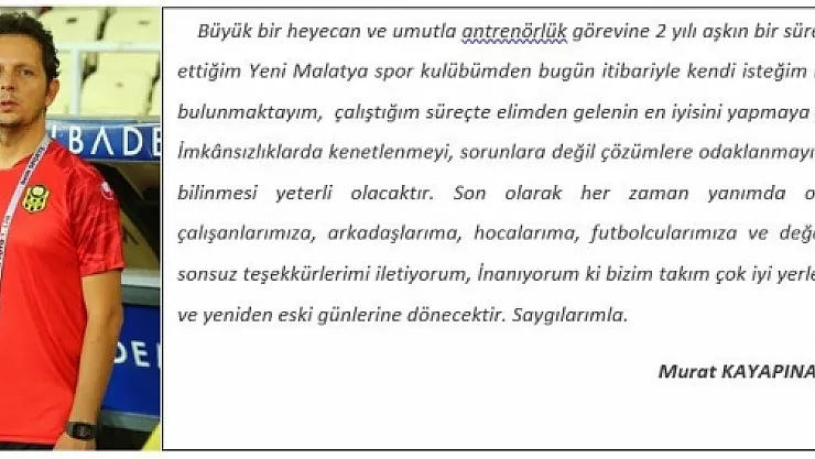Yeni Malatyaspor'da istifa