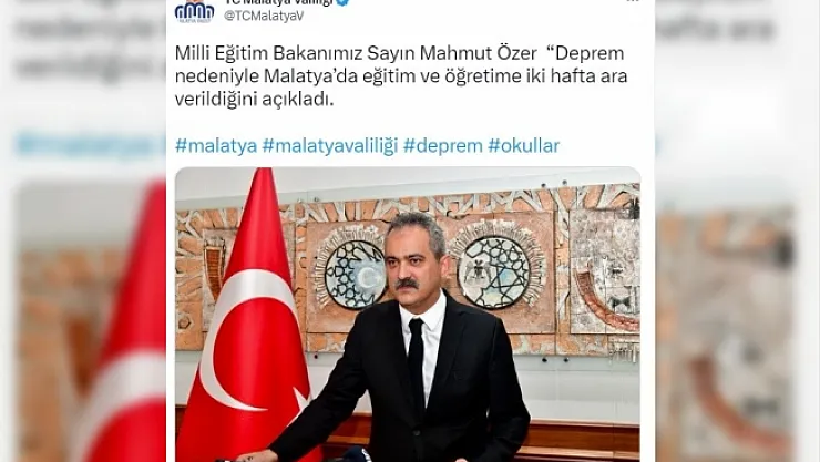 Malatya'da eğitime 2 hafta ara