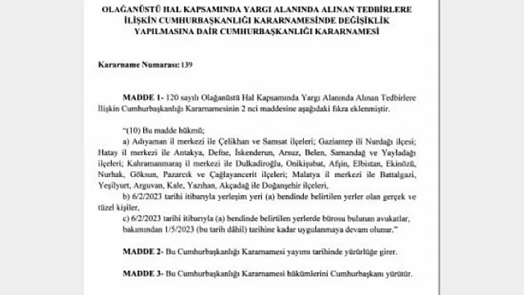 Malatya'da Yargı Sürelerine yönelik OHAL kararnamesi uzatıldı