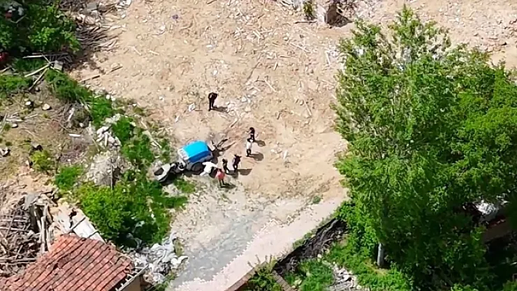 Çalınan iş makinesi dron ile bulundu