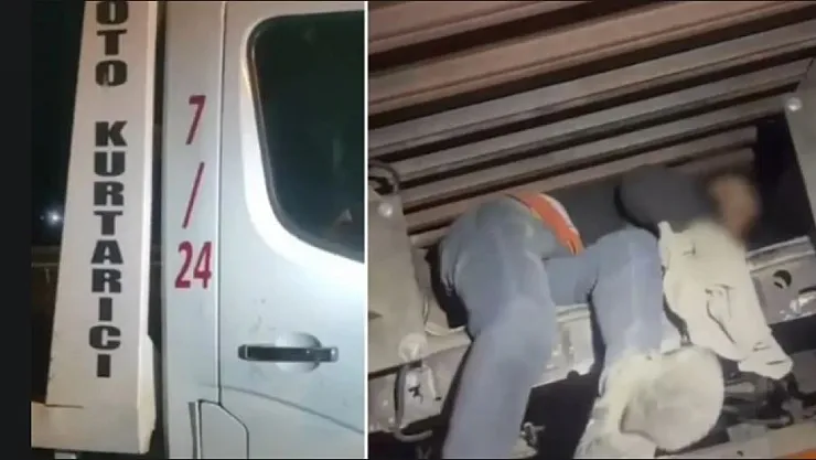 Çekicinin gizli bölmesinde 2 düzensiz göçmen yakalandı