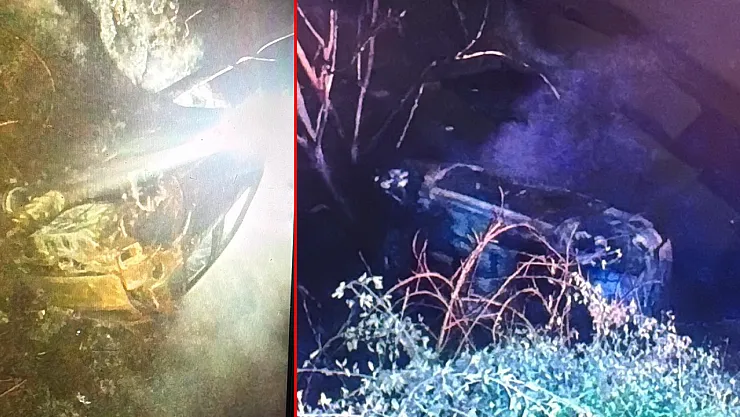 Doğanşehir'de şarampole yuvarlanan araç alev aldı