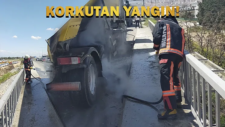 Hafriyat kamyonunun lastiğinde yangın çıktı
