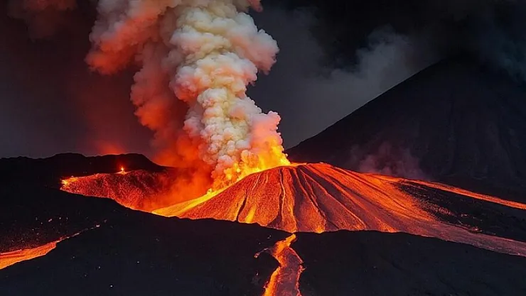Sakurajima Yanardağı'nda Gece Yarısı Patlaması