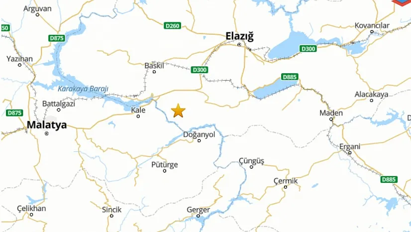 Elazığ'ın Baskil ilçesinde 4,7 büyüklüğünde deprem