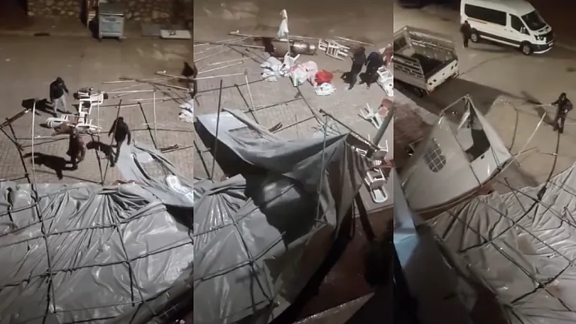 Malatya'da Şiddetli Rüzgar Taziye Çadırını Metrelerce Savurdu!