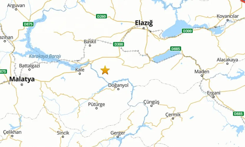 Elazığ'ın Baskil ilçesinde 4,7 büyüklüğünde deprem