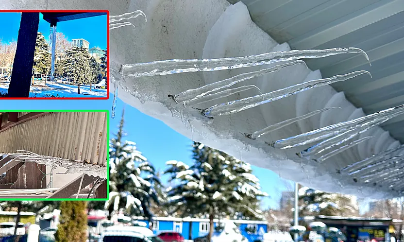 Malatya'da Çatılardan Dev Buz Sarkıtları İniyor